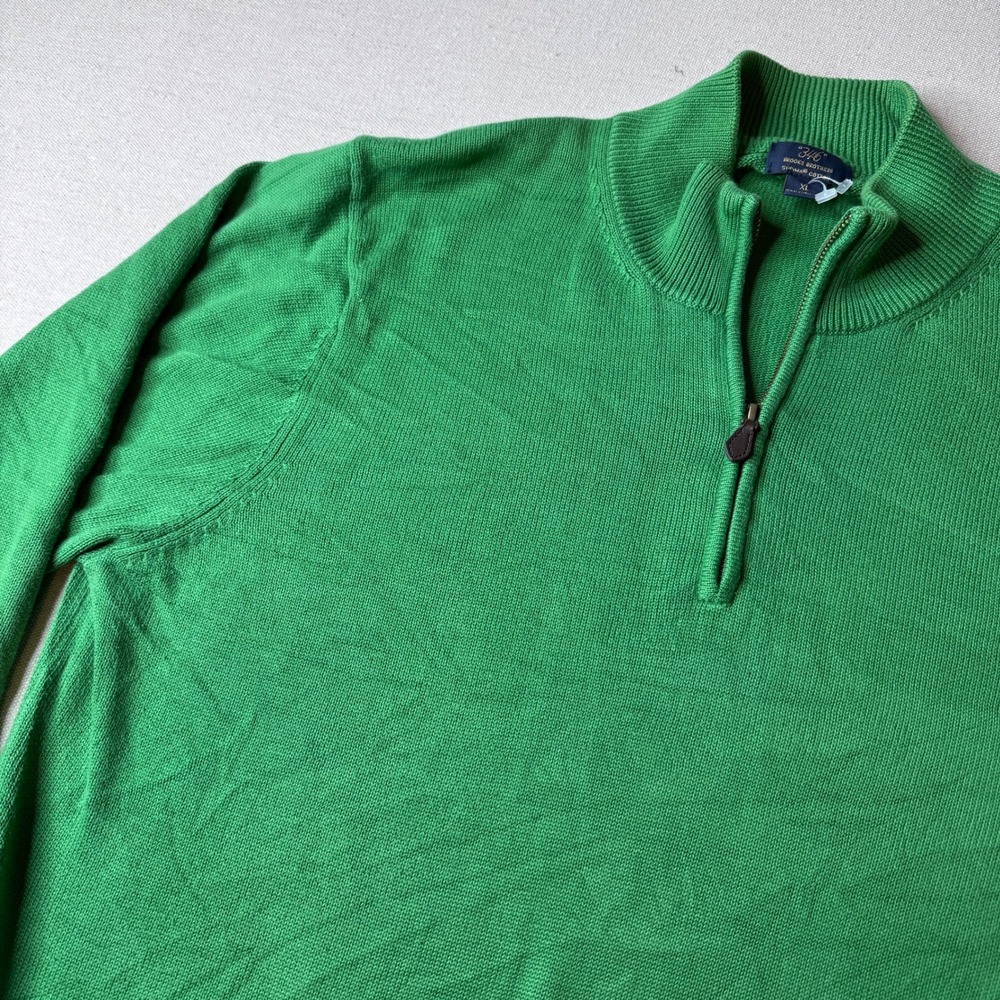 Brooks‎ Brothers 346 Supima Cotton Quarter Zip Sweater XL Green Preppy Golf